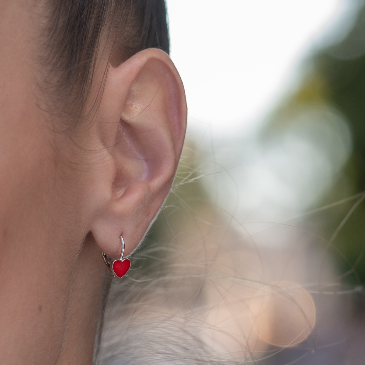 Silver earrings - Red heart