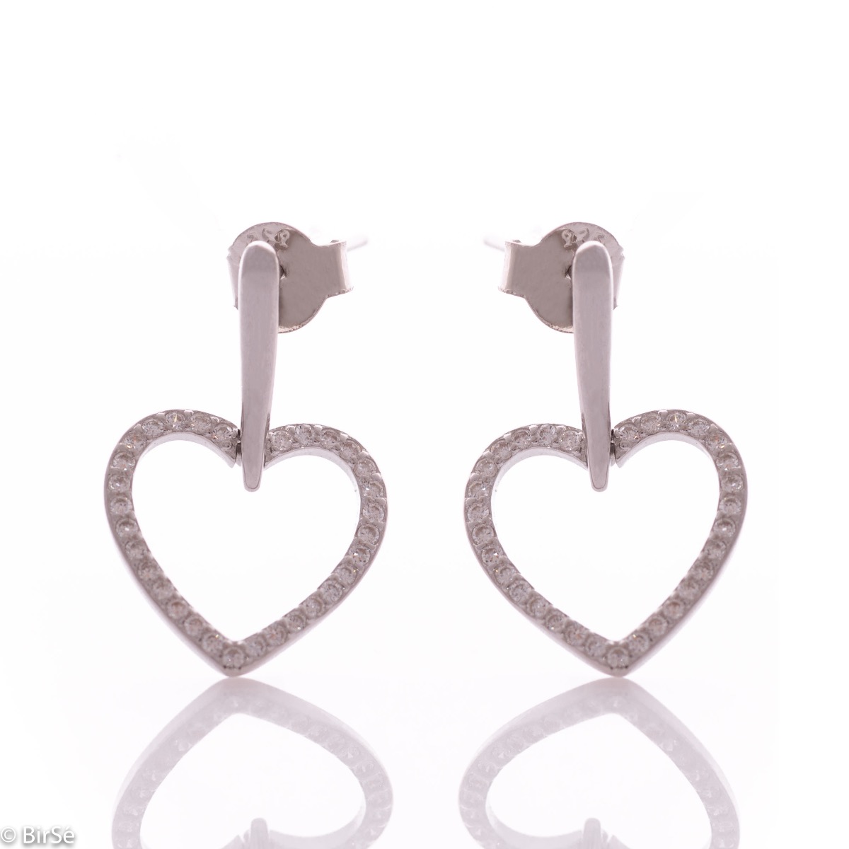 Long Silver Earrings with Heart Shape