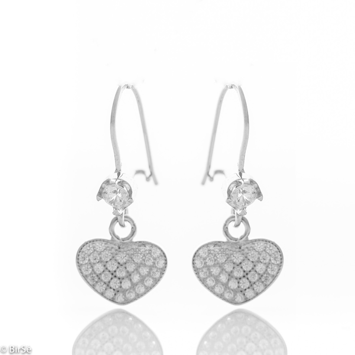 Long Silver Earrings with Heart Shape