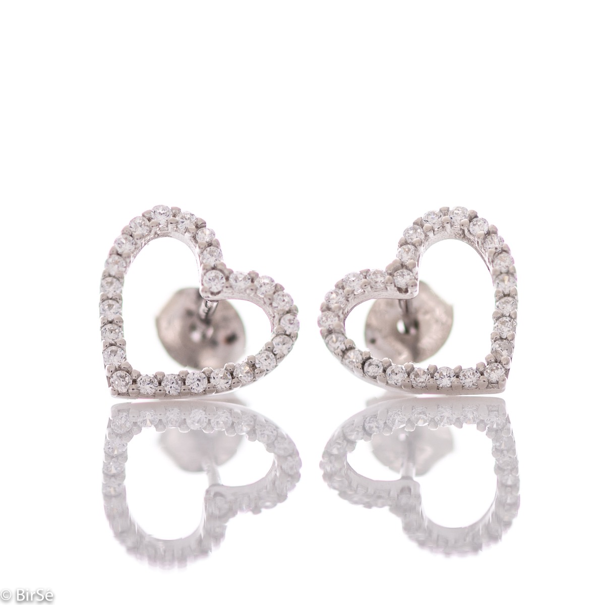 Silver Heart Contour Earrings with Studs