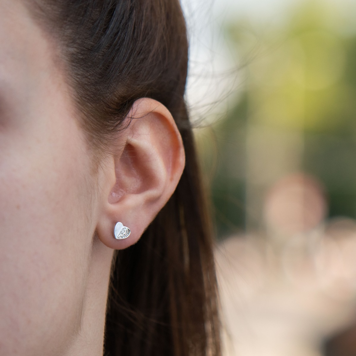 Silver earrings - Heart with zircons 