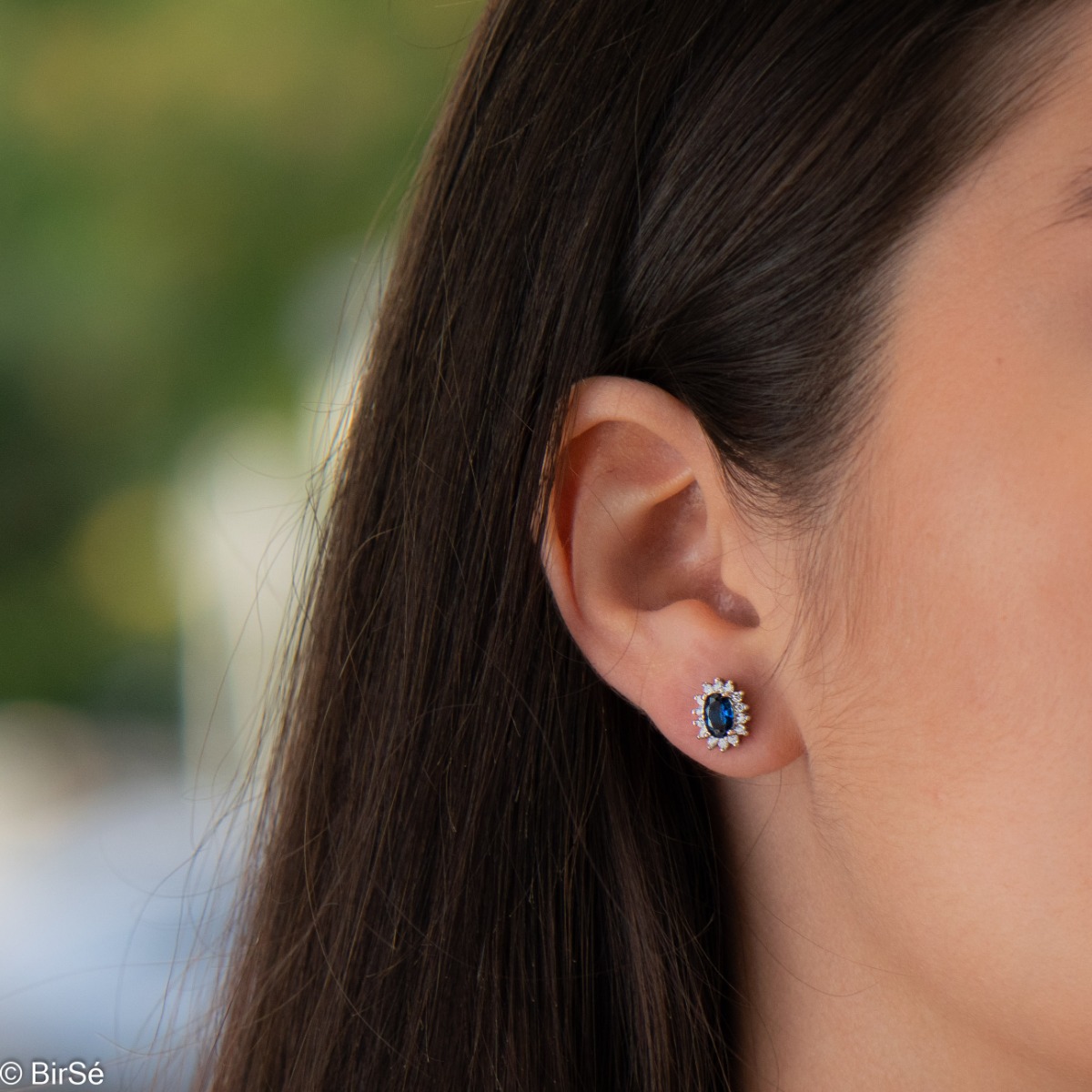 Silver Earrings with Sapphire and Zirconia