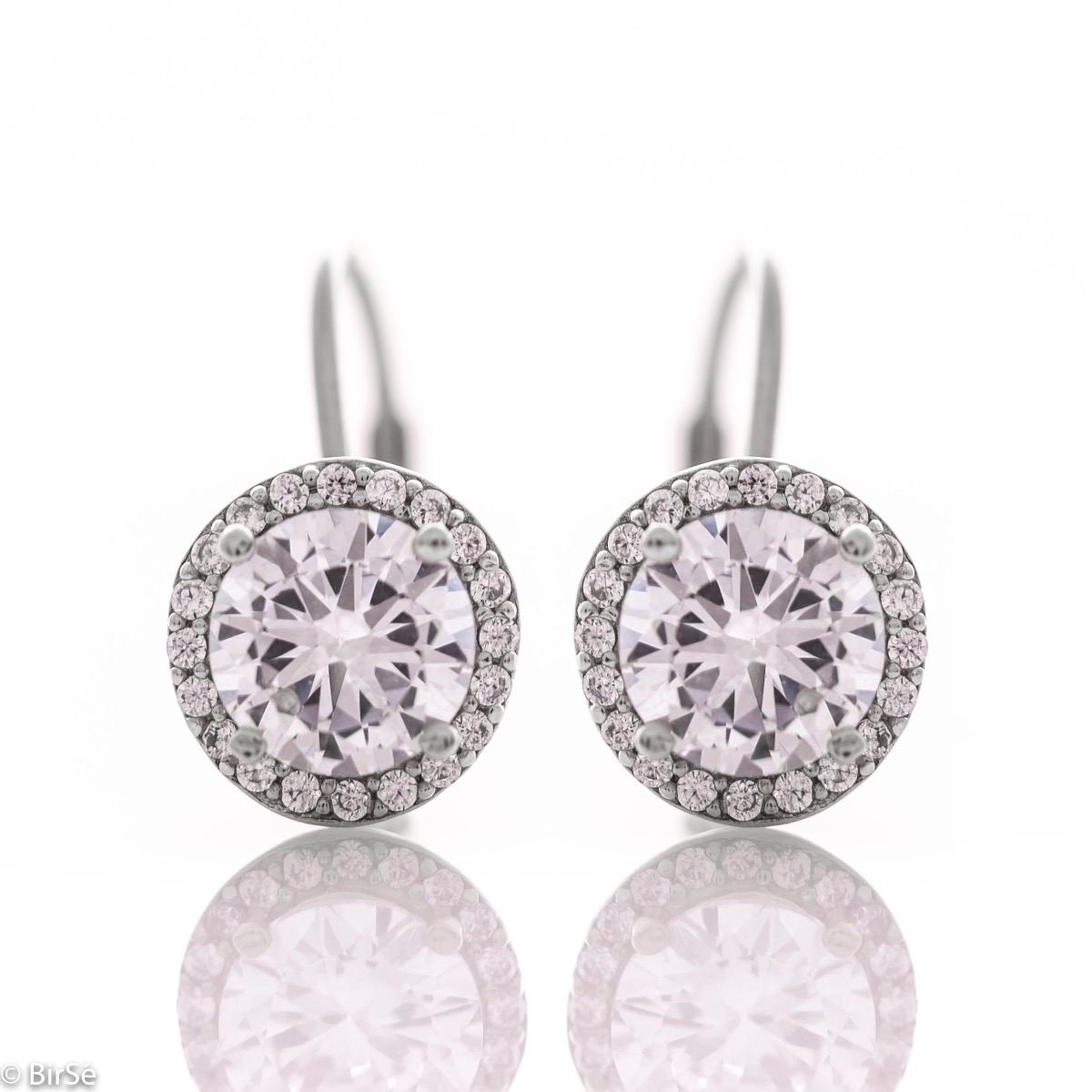 Silver CZ with Halo Earrings with Leverback