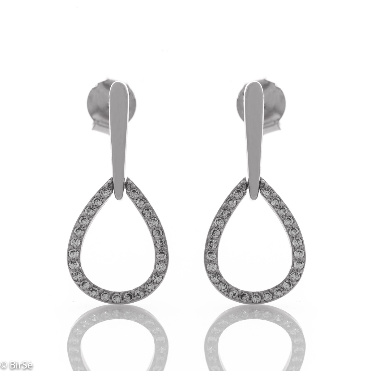 Long Silver Earrings with Pear Shape