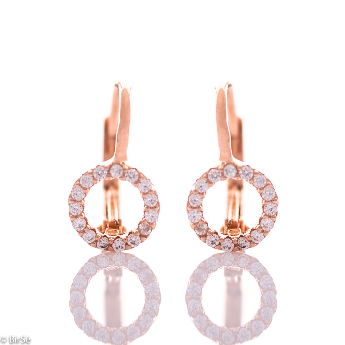 Rose Silver Earrings with Circles form CZ