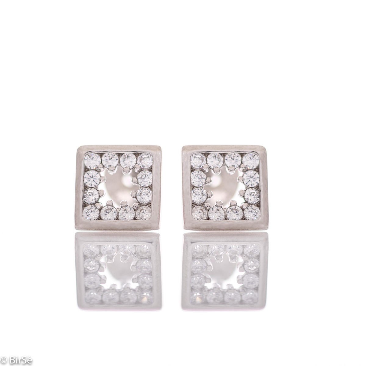 Small Square Silver Earrings with Studs