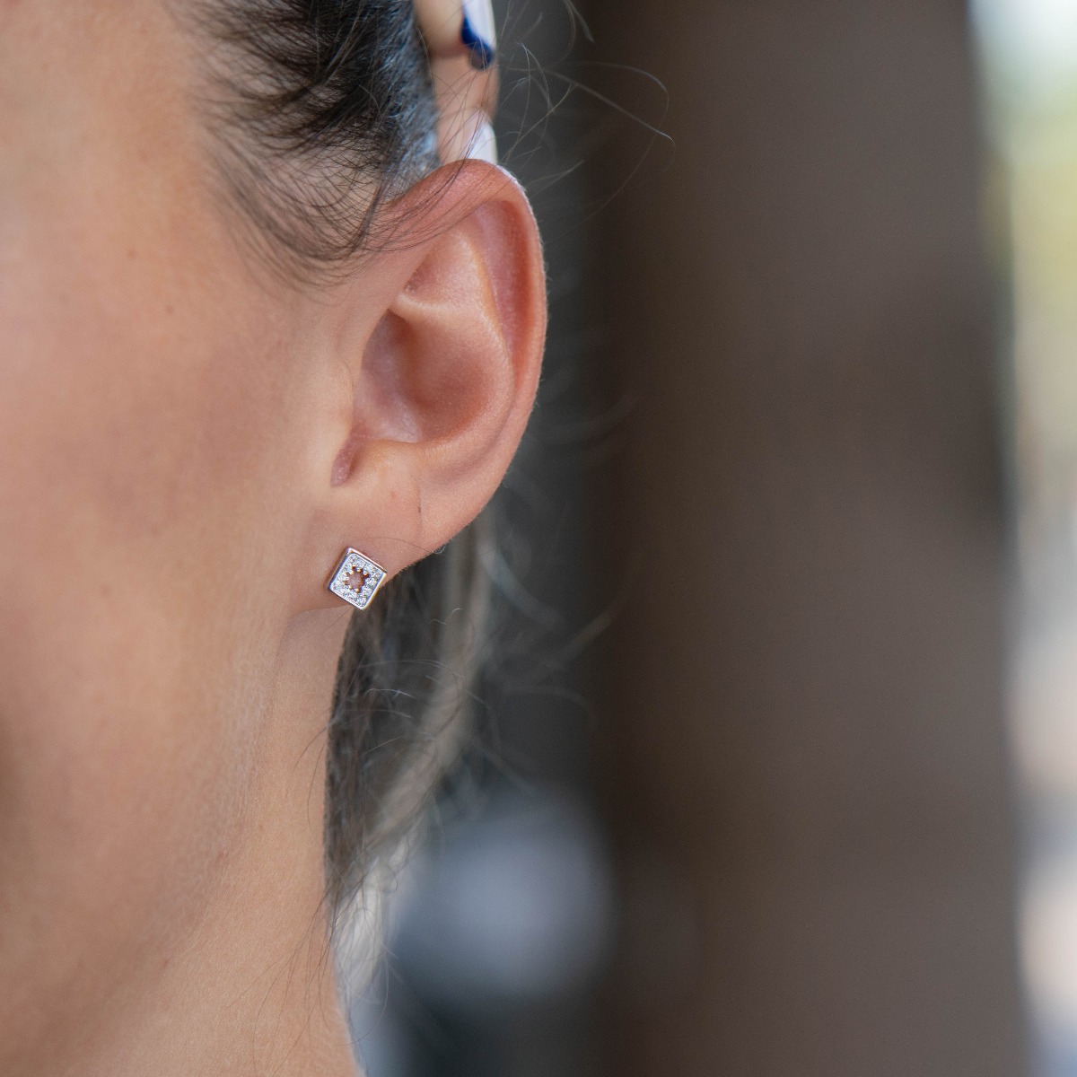 Small Square Silver Earrings with Studs