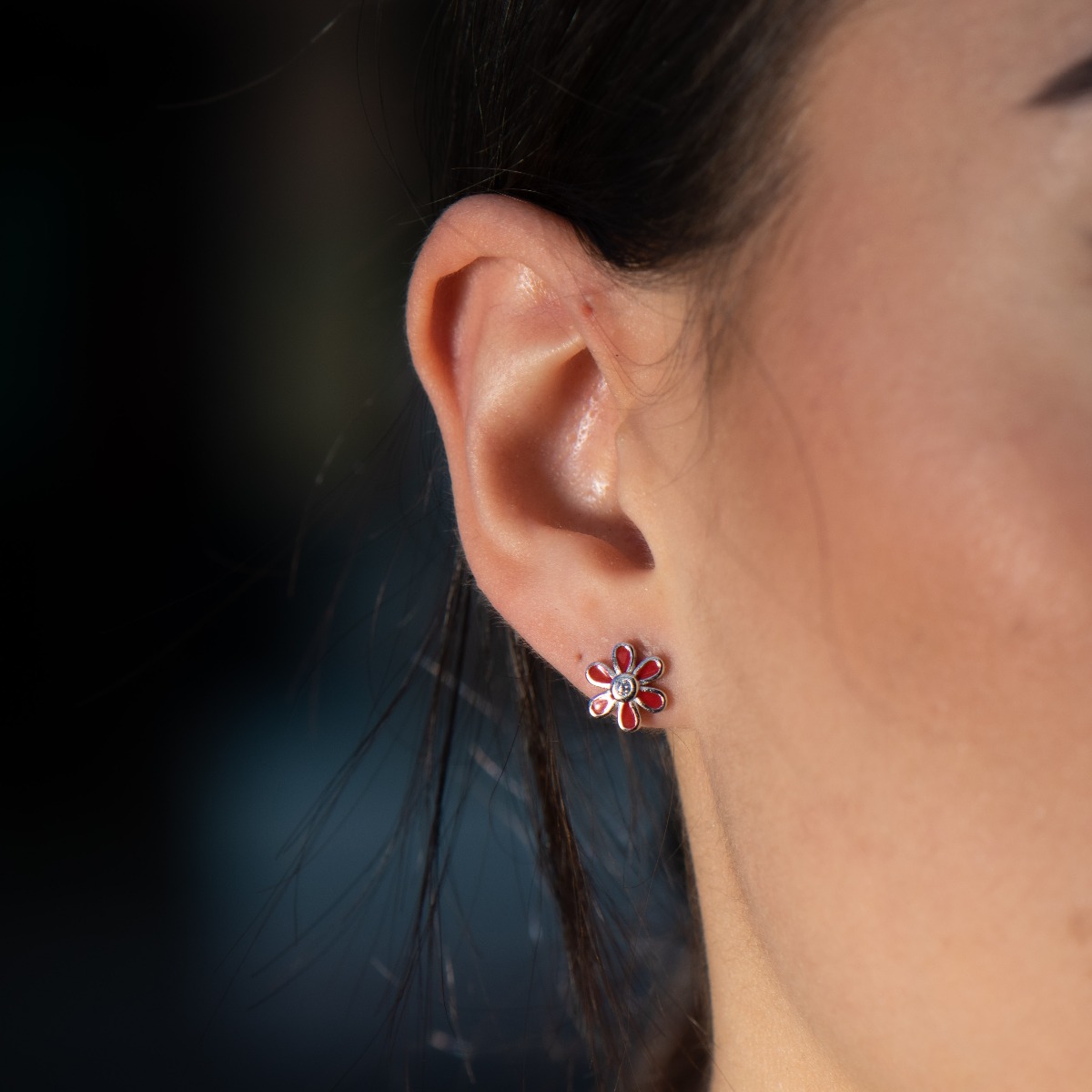 Silver earrings - Enamel flower