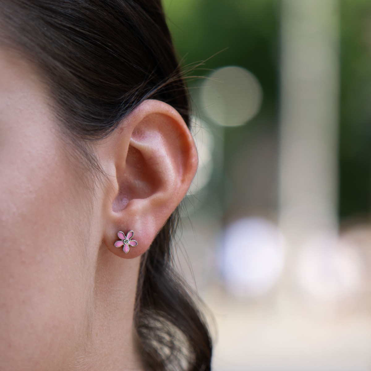 Silver earrings - Pink Flowers 