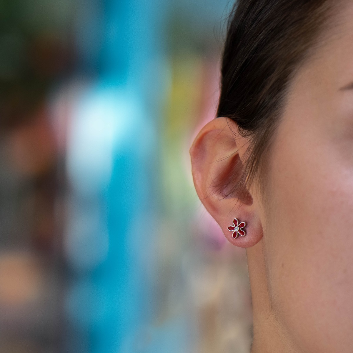 Silver earrings - Red Flowers 