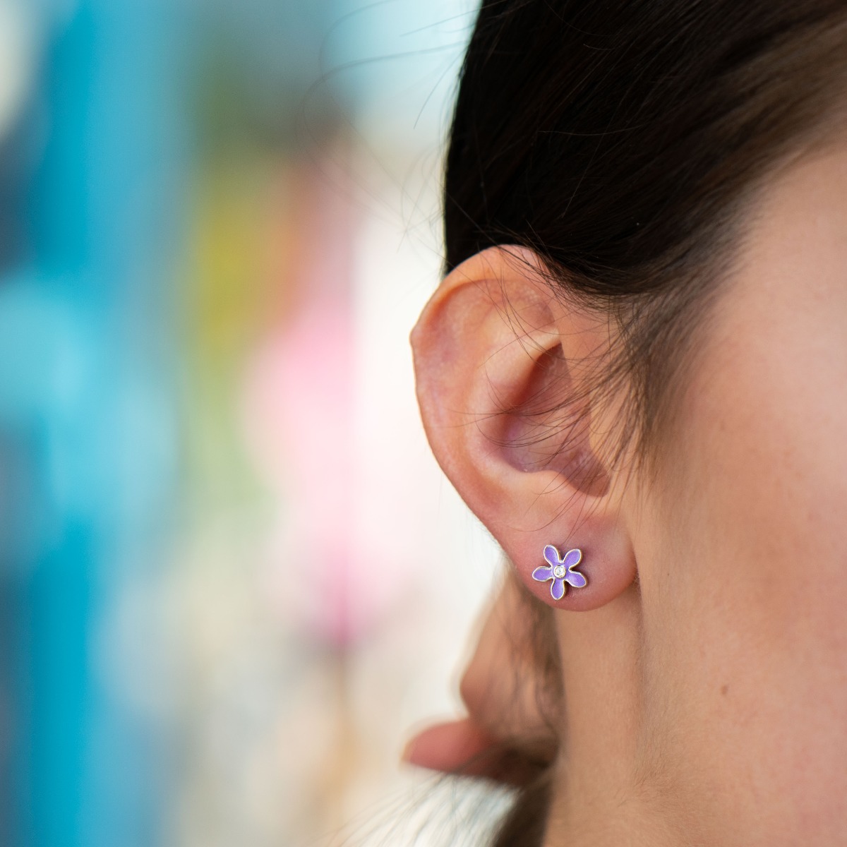 Silver Earrings - Delicate Violet Flowers 