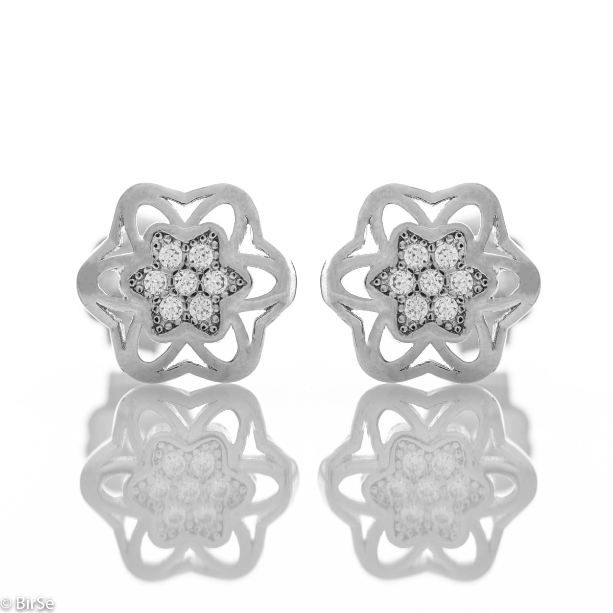 Silver Earrings with Floral Elements