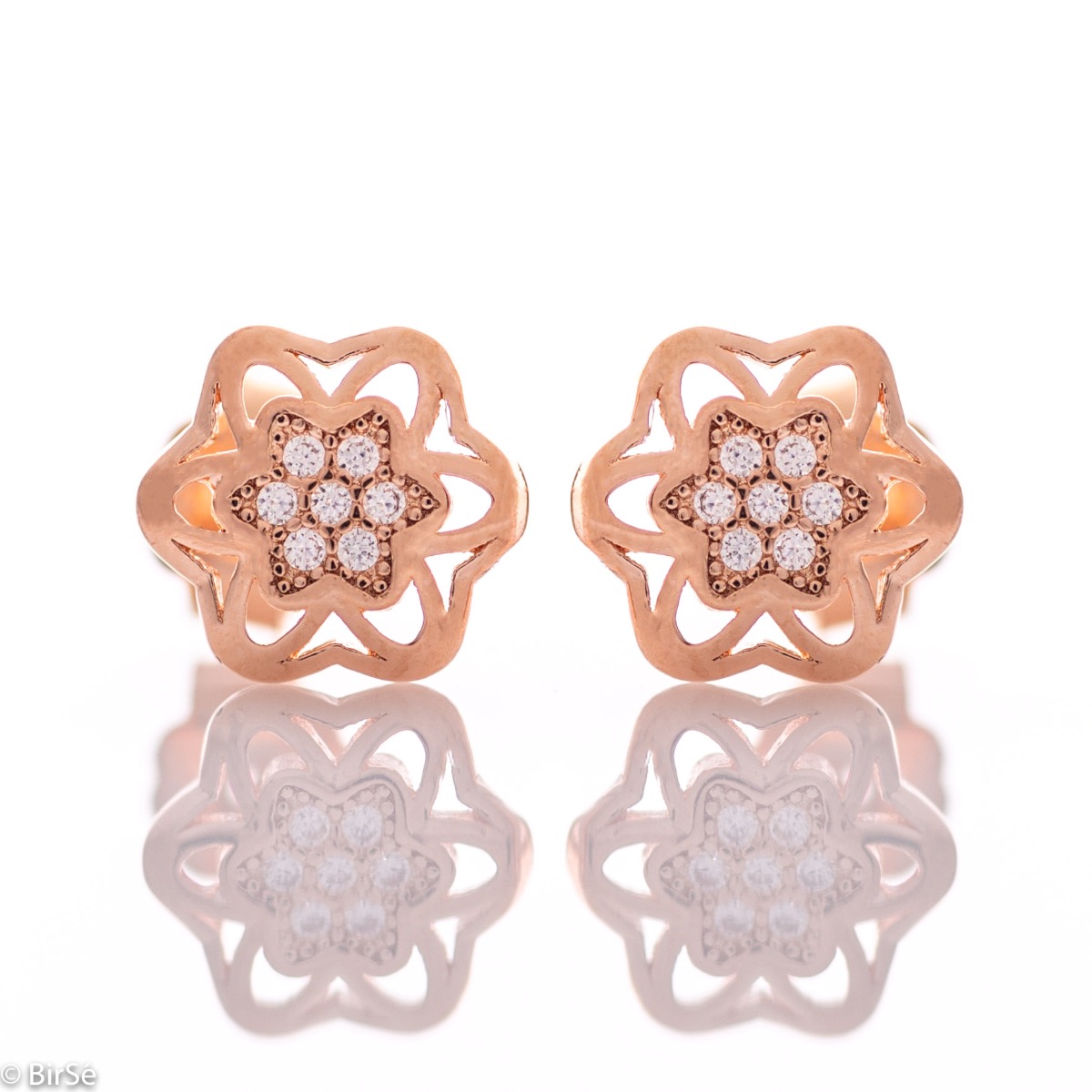 Rose Silver Earrings with Floral Elements