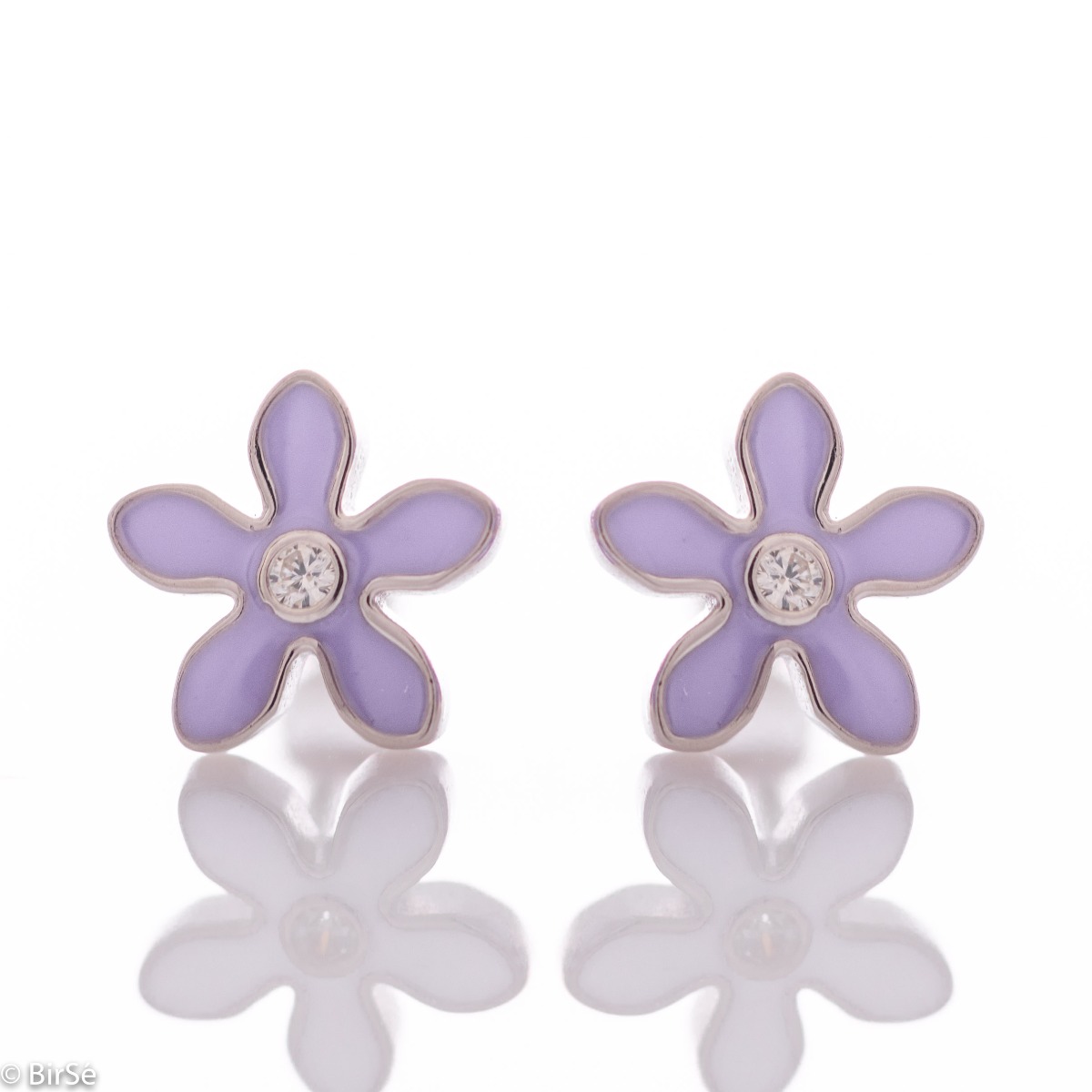 Silver Purple Flower Earrings with Screws