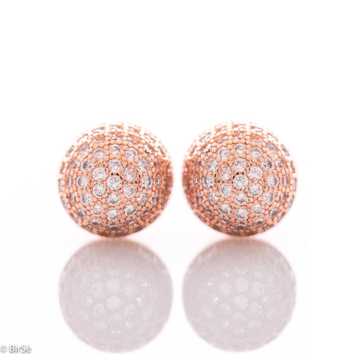 Rose Silver Earrings Balls Shaped with Screws