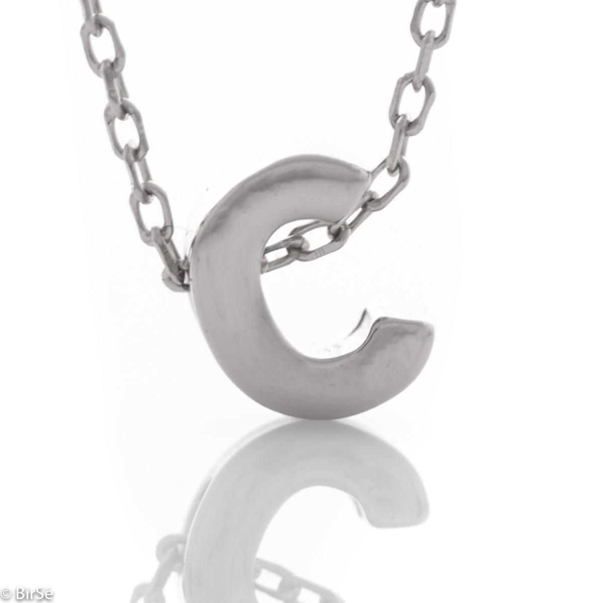 Sophisticated craftsmanship of a lady's rhodium silver necklace with the letter C. A delicate and spectacular piece of jewelry, simple and cleverly combined with all kinds of silver jewelry.