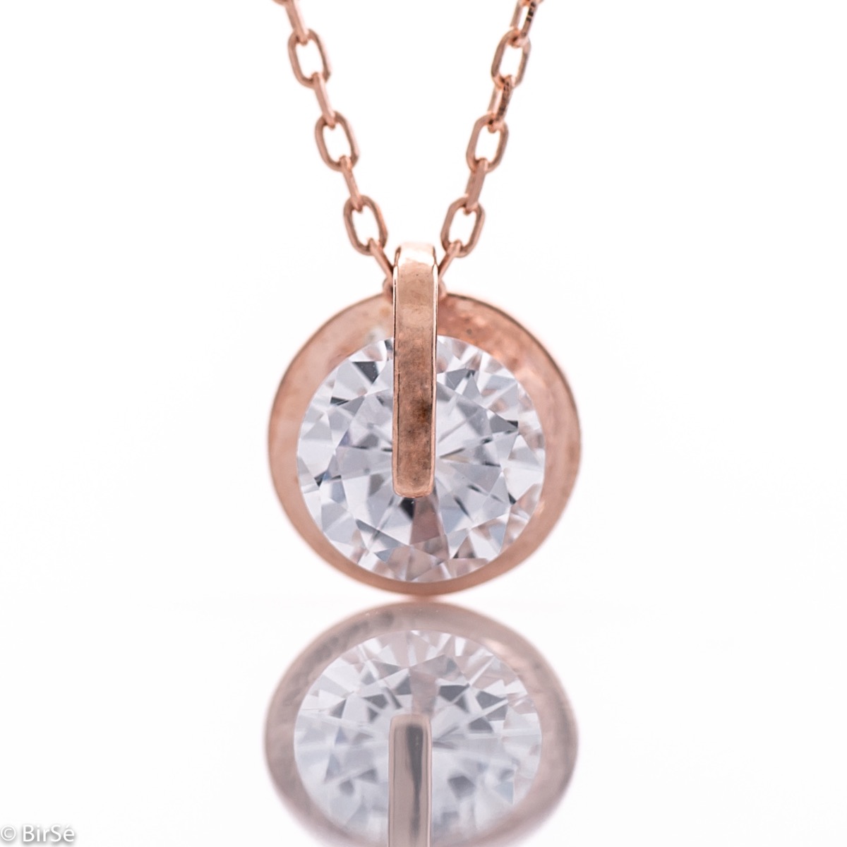 Rose Gold Silver Necklace with Shiny Zircon