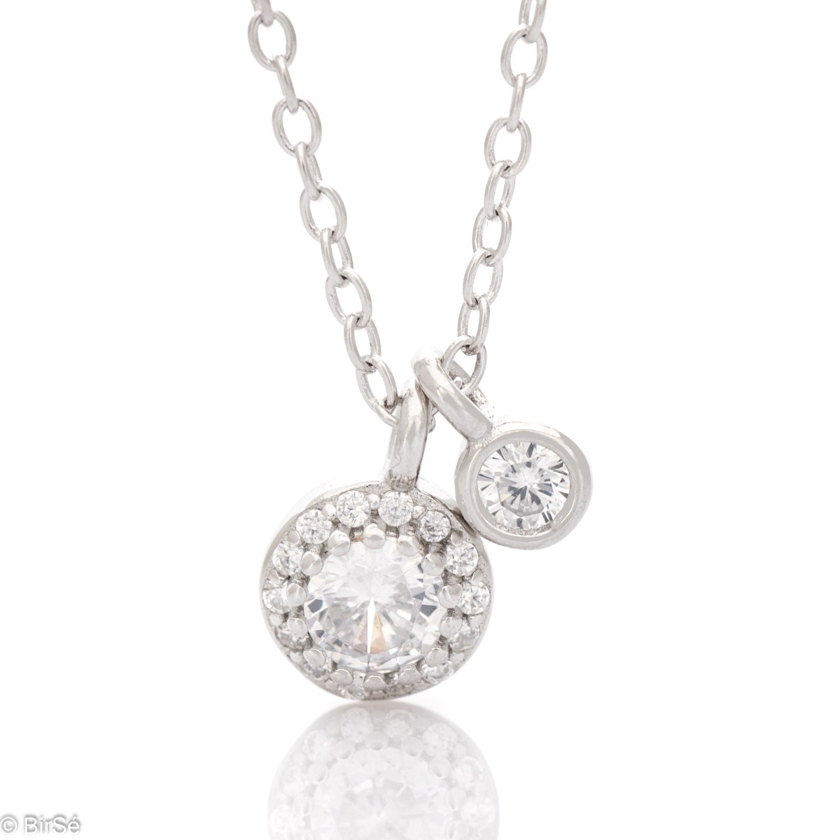 Stylish women's necklace made of shiny rhodium silver with an elegant element, exquisitely decorated with zircons. The necklace is suitable for your everyday life.