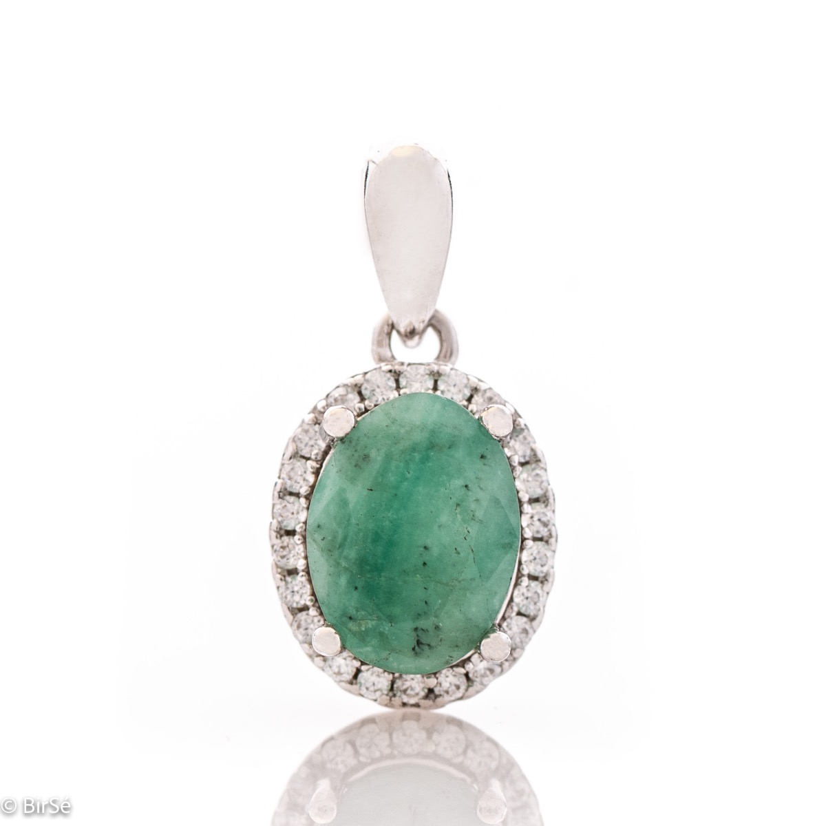 Exquisite Silver Necklace with Natural Emerald and Tender Zircons