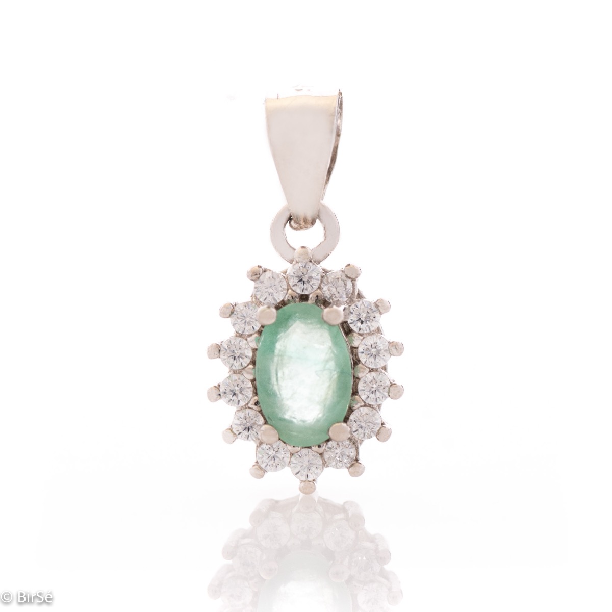 Exquisite Silver Necklace with Natural Emerald and Glamorous Zircons