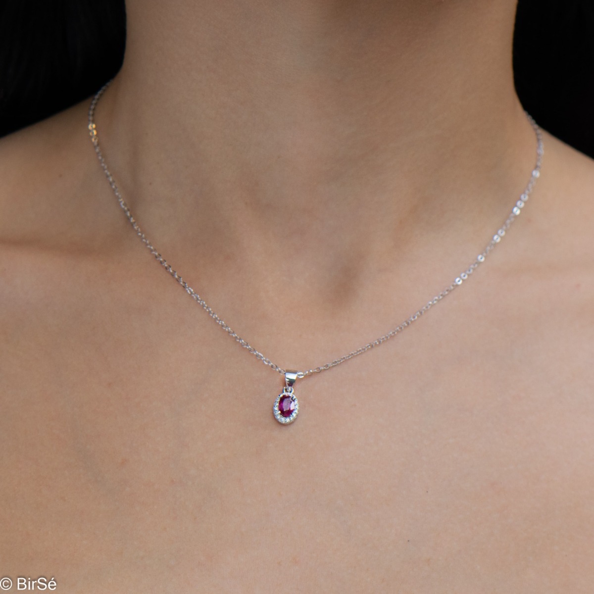 Silver necklace - Natural Ruby 0,60 ct.