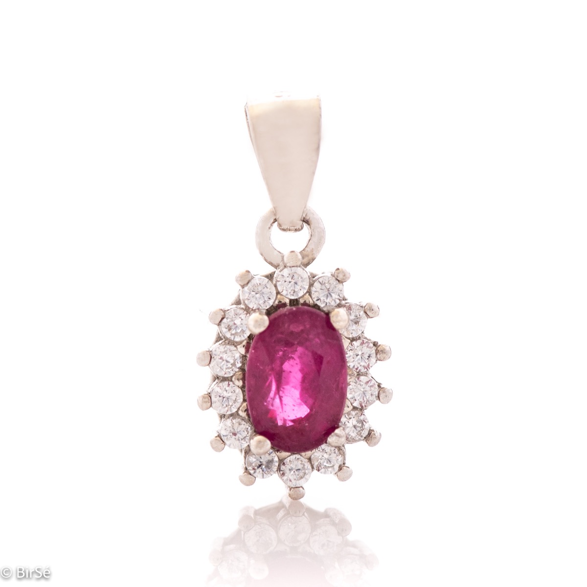 Exquisite Silver Necklace with Radiant Natural Ruby and Zirconi