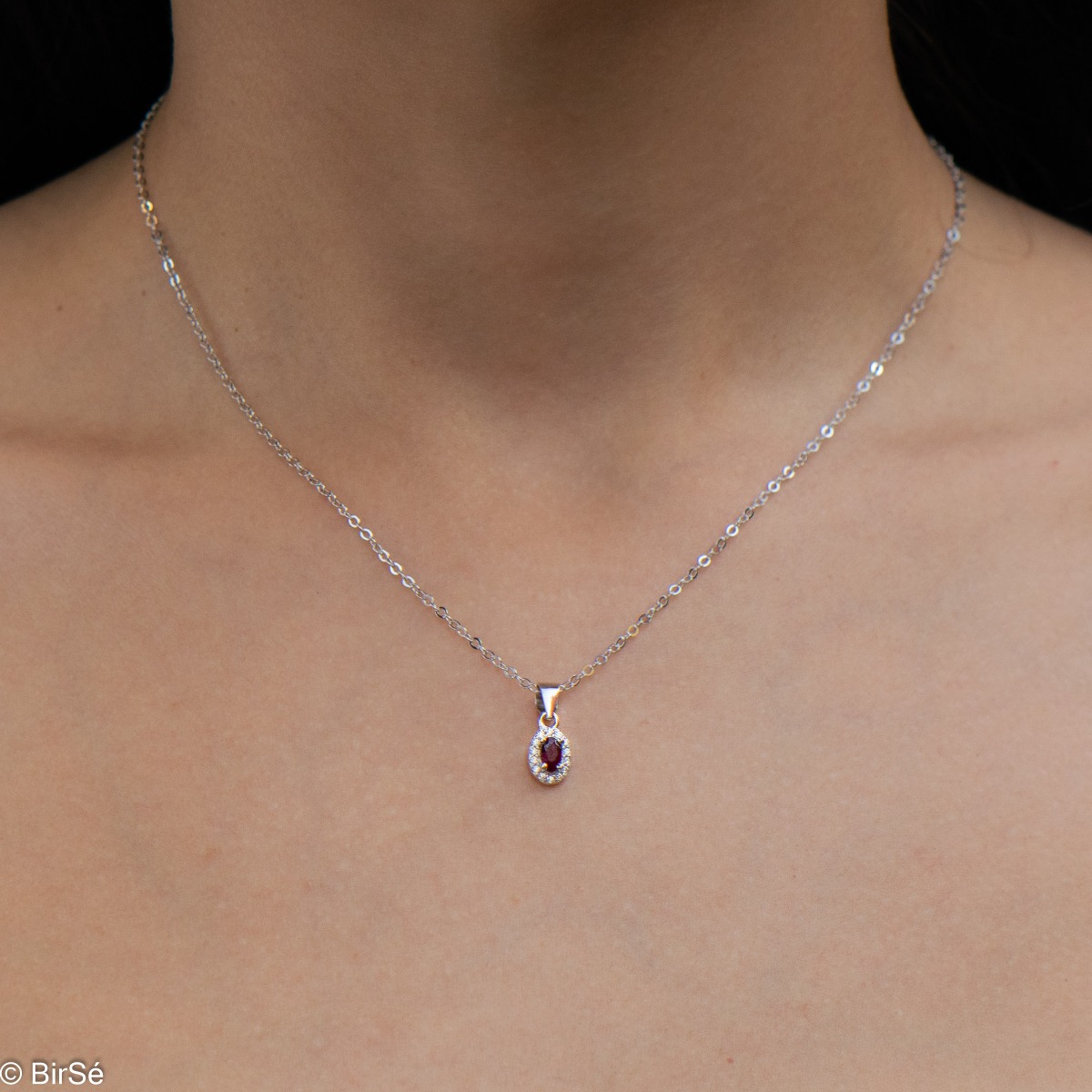 Silver necklace - Natural Ruby 0,35 ct.