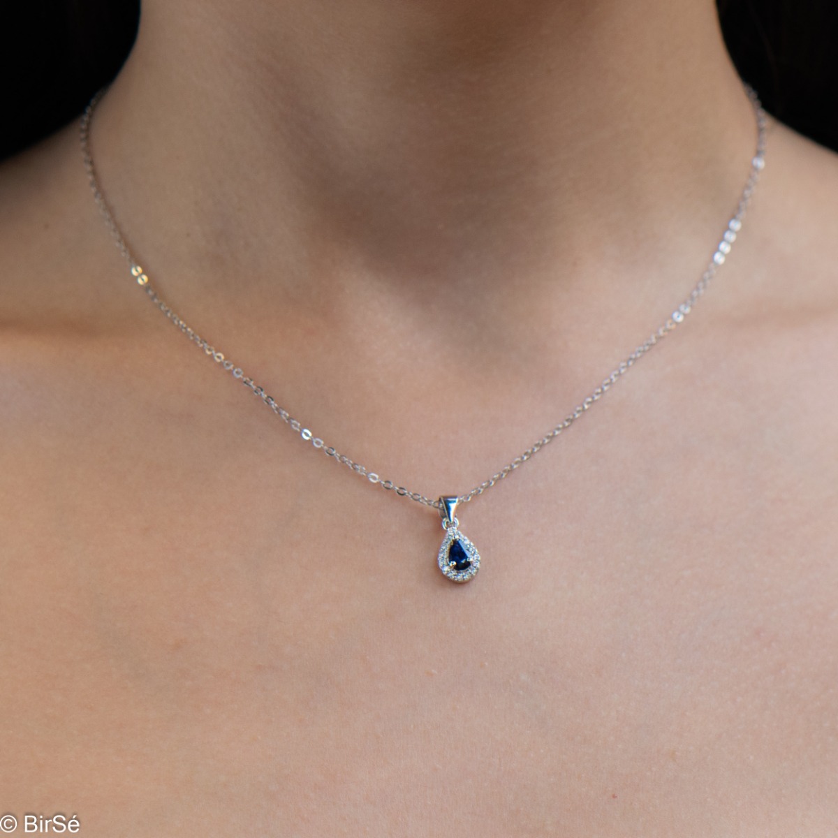 Silver necklace - Natural Sapphire 0,50 ct.