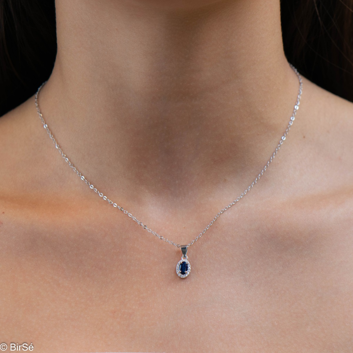 Silver necklace - Natural Sapphire 0,60 ct.