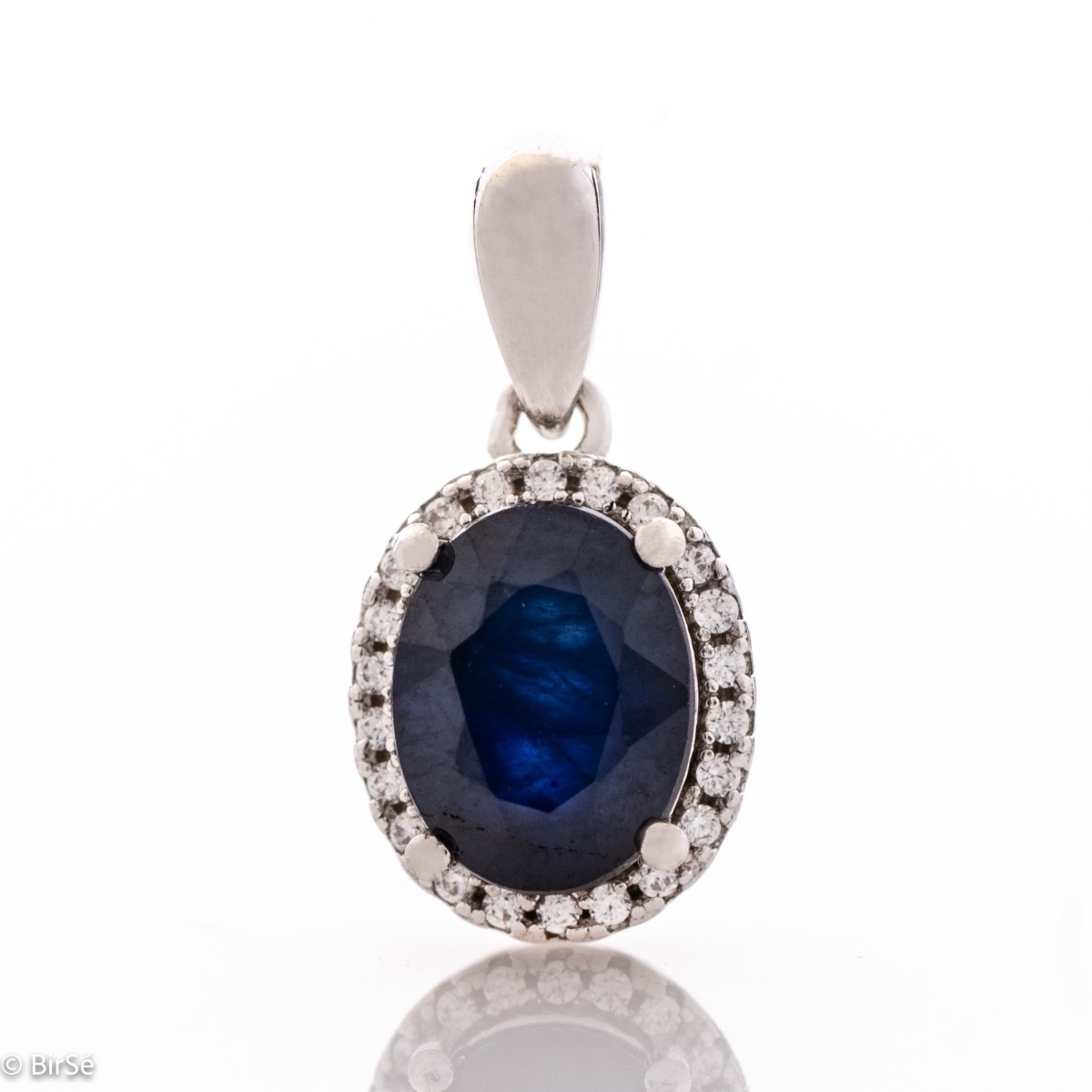 Gentle and Radiant Silver Necklace with Natural Sapphire and Zirconi