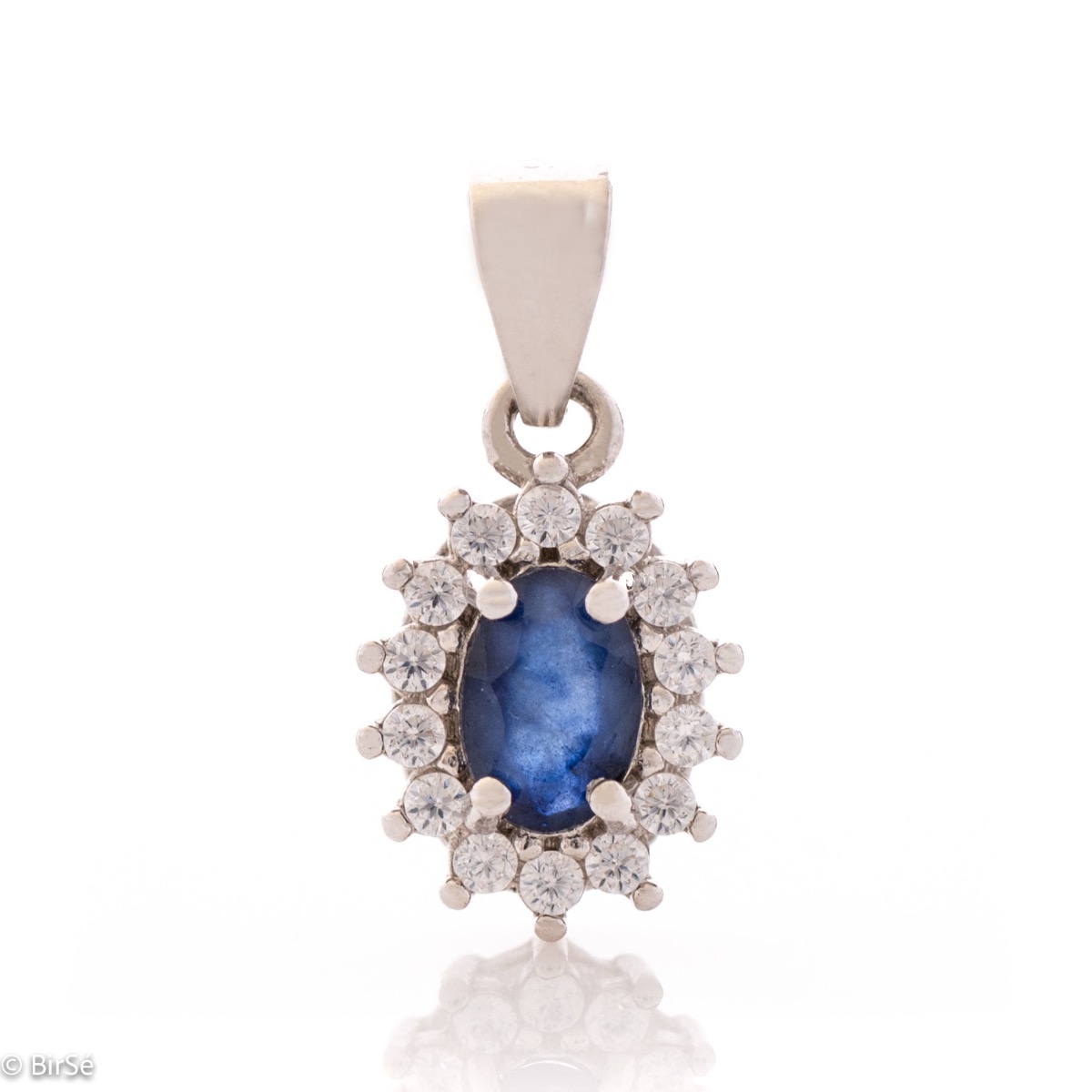 Gentle Silver Necklace with Natural Sapphire and Zircons