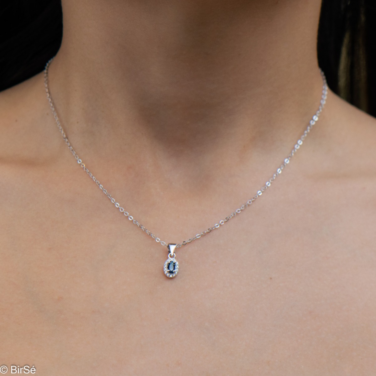 Silver necklace - Natural Sapphire 0,35 ct.