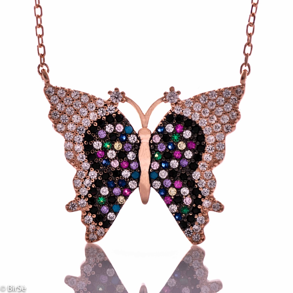 Rose Gold Butterfly Necklace with Zircons