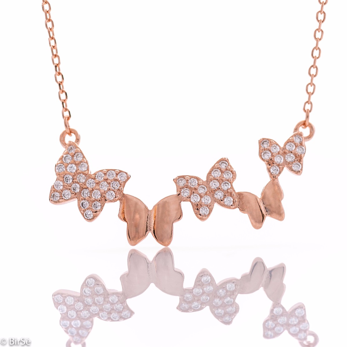 Beautiful Rose Gold Silver Necklace with Butterflies