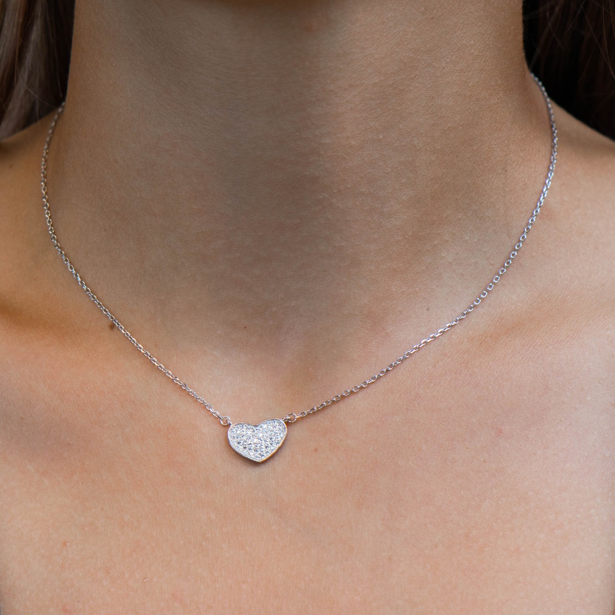 Silver necklace "Captivating Heart" - Stylish and delicate women's necklace with fine workmanship of rhodium-plated silver and a heart shape studded with sparkling zircons. Suitable for everyday life.