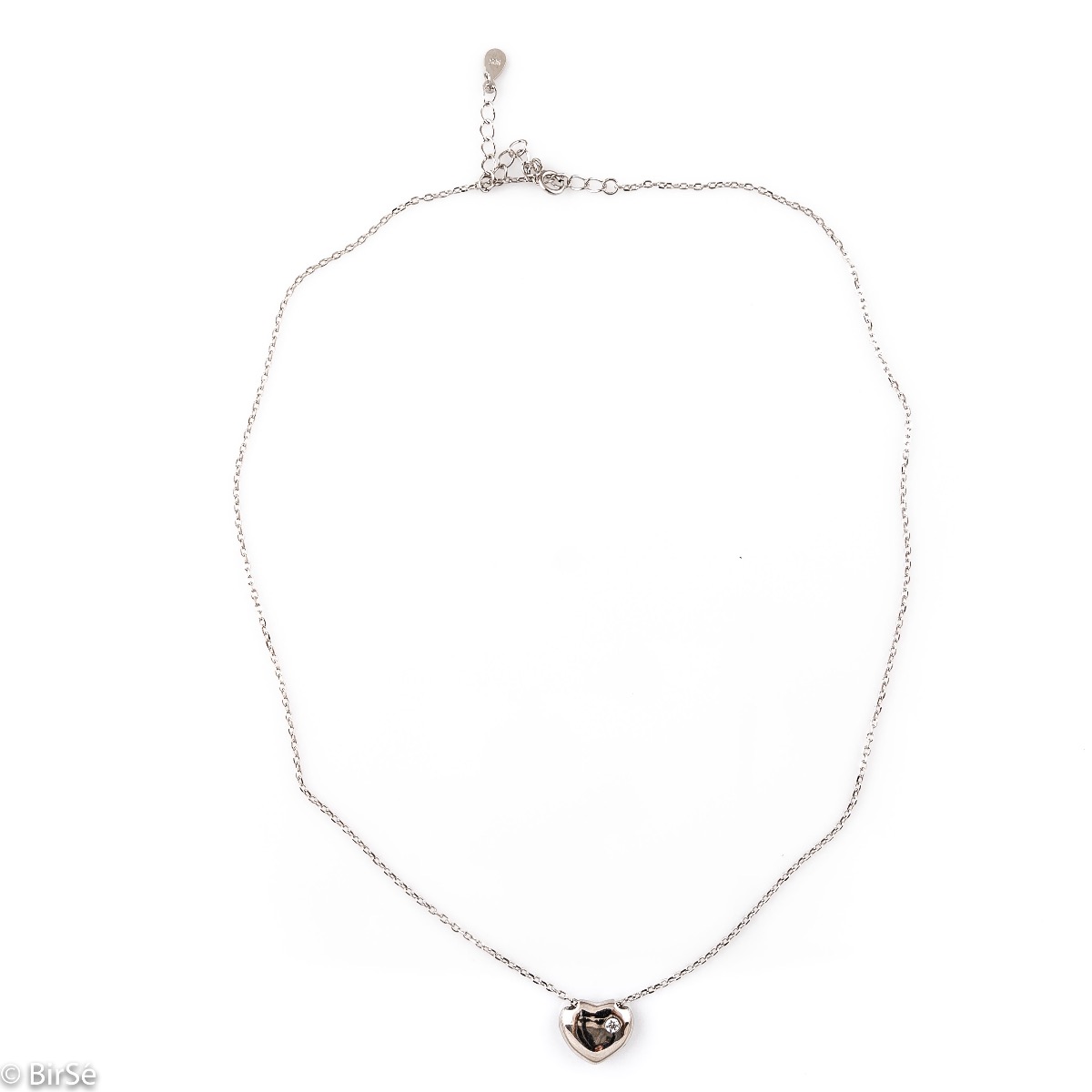 A fine women's necklace suitable for everyday life, with delicate workmanship entirely of rhodium-plated silver and a small heart complemented by a shiny zircon.