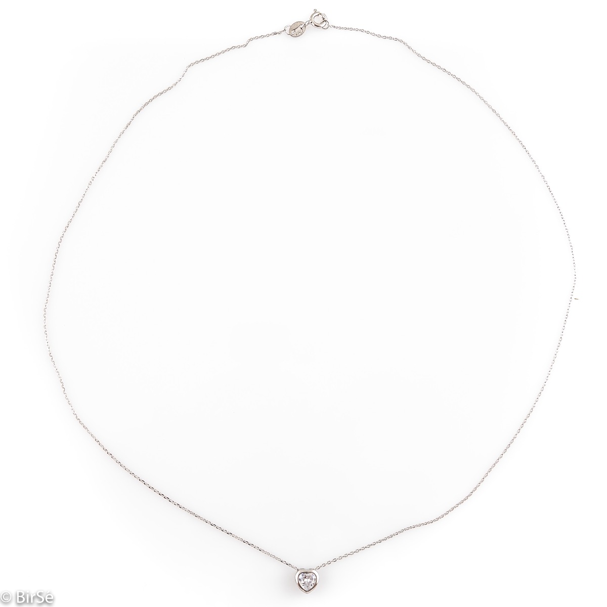 Symbolic women's necklace with a light weight and delicate workmanship combining rhodium-plated silver with an extremely fine heart of shiny zircon.