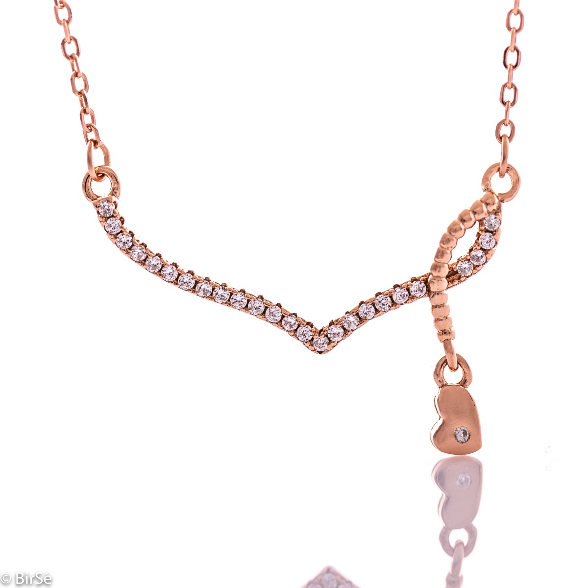 Delicate Rose Gold Silver Necklace with Zircons