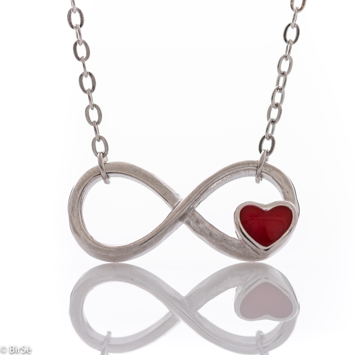 Infinity Silver Necklace with Red Heart