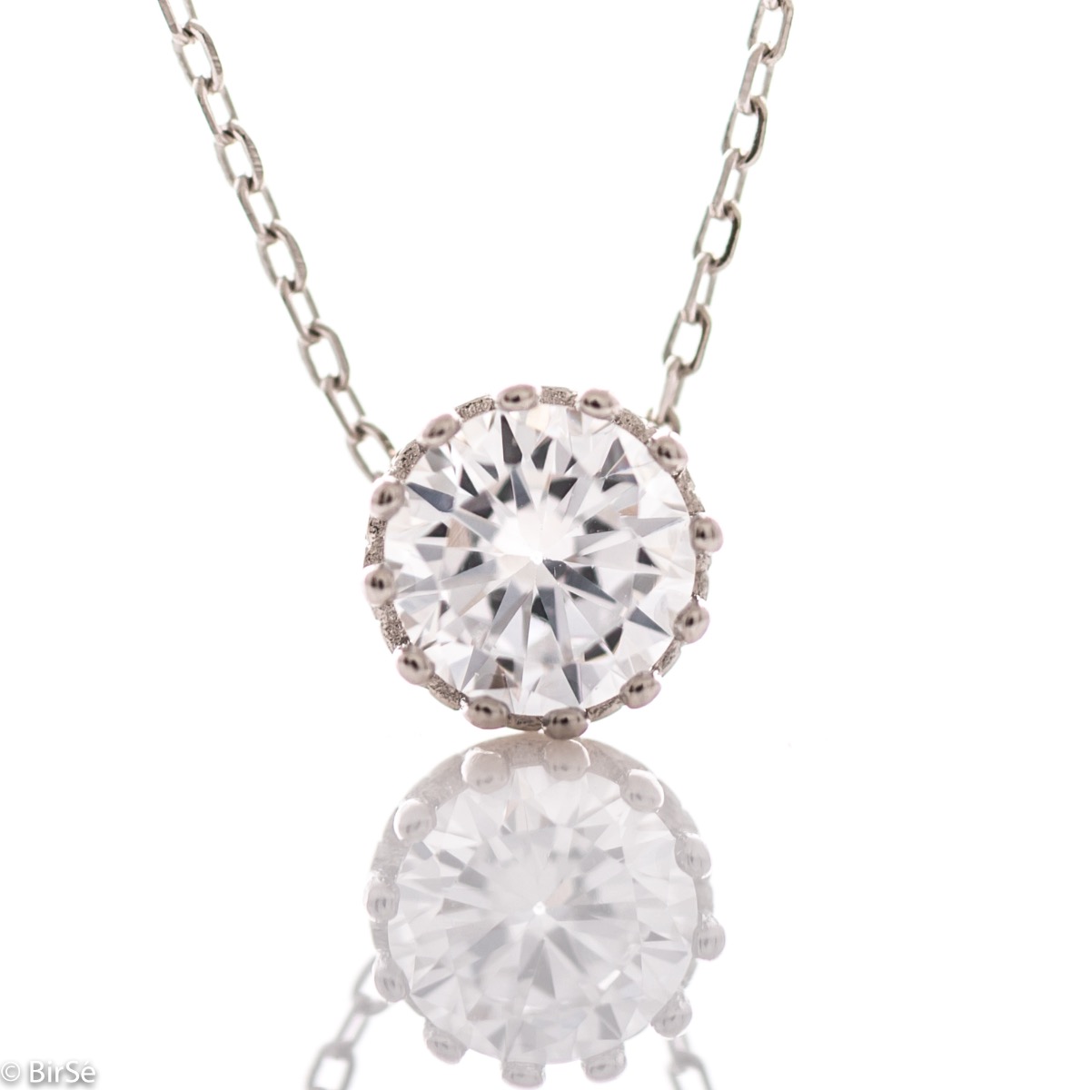 Elegant Silver Necklace with Shining Zircon