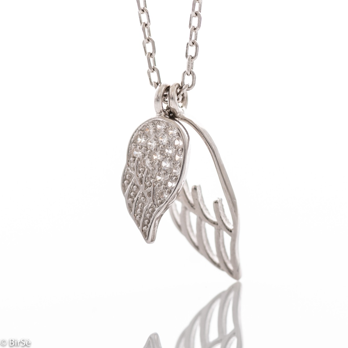 Charming Silver Necklace with Two Angel Wings