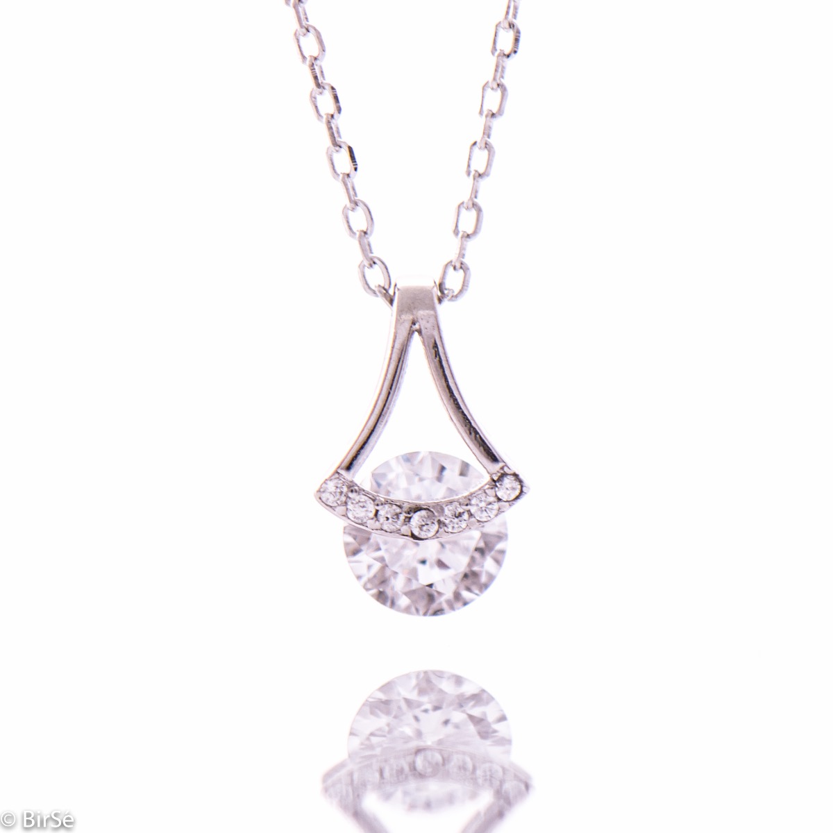 Delicate Rhodium Plated Silver Necklace with Zircon