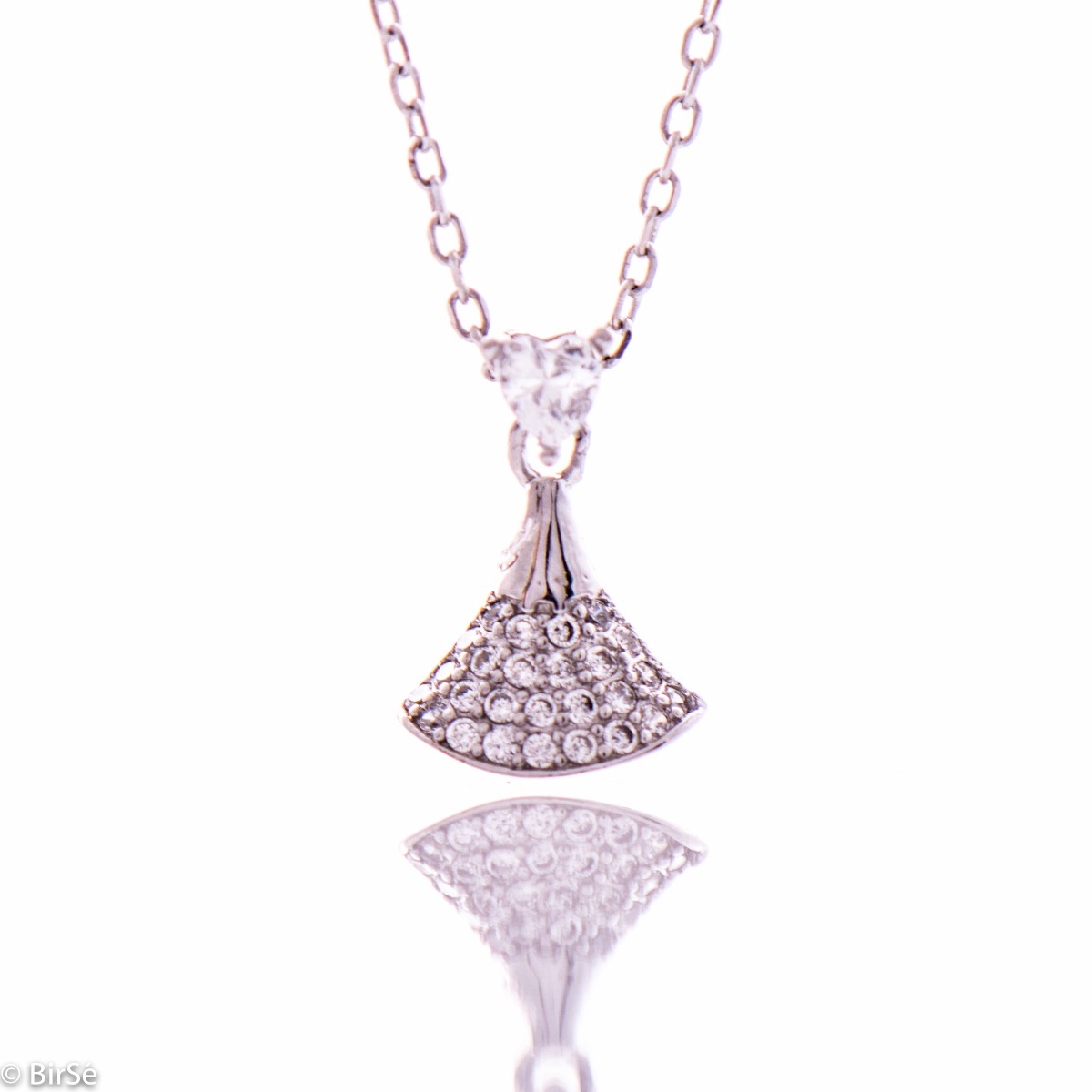 Elegant Silver Necklace with Shining Zircon