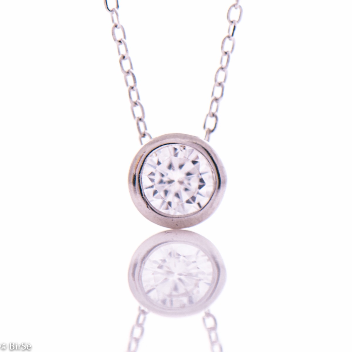 Classic Silver Necklace with One Shiny Zircon