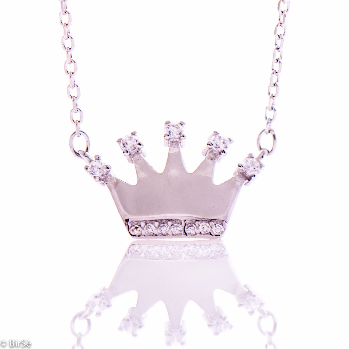 Delicate Silver Necklace with Crown and Zircons