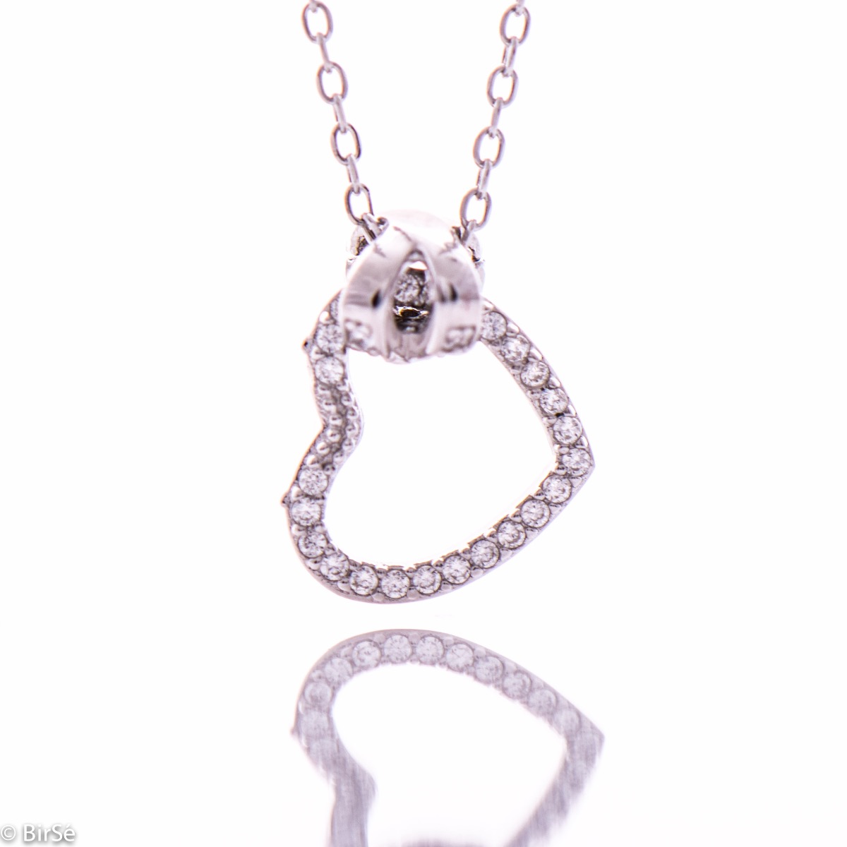 Delicate Silver Necklace with Heart and Zircons