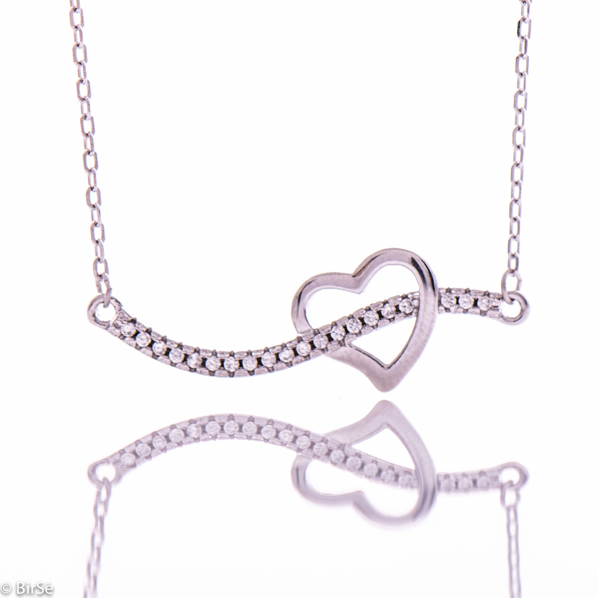 Beautiful Silver Necklace with Heart and Shiny Zircons