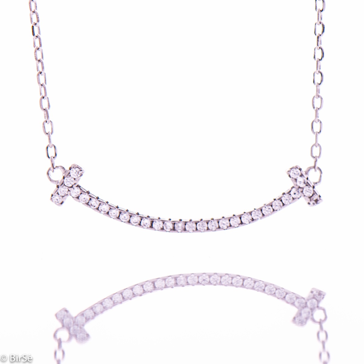 Elegant Silver Necklace with Row of Sparkle Zircons