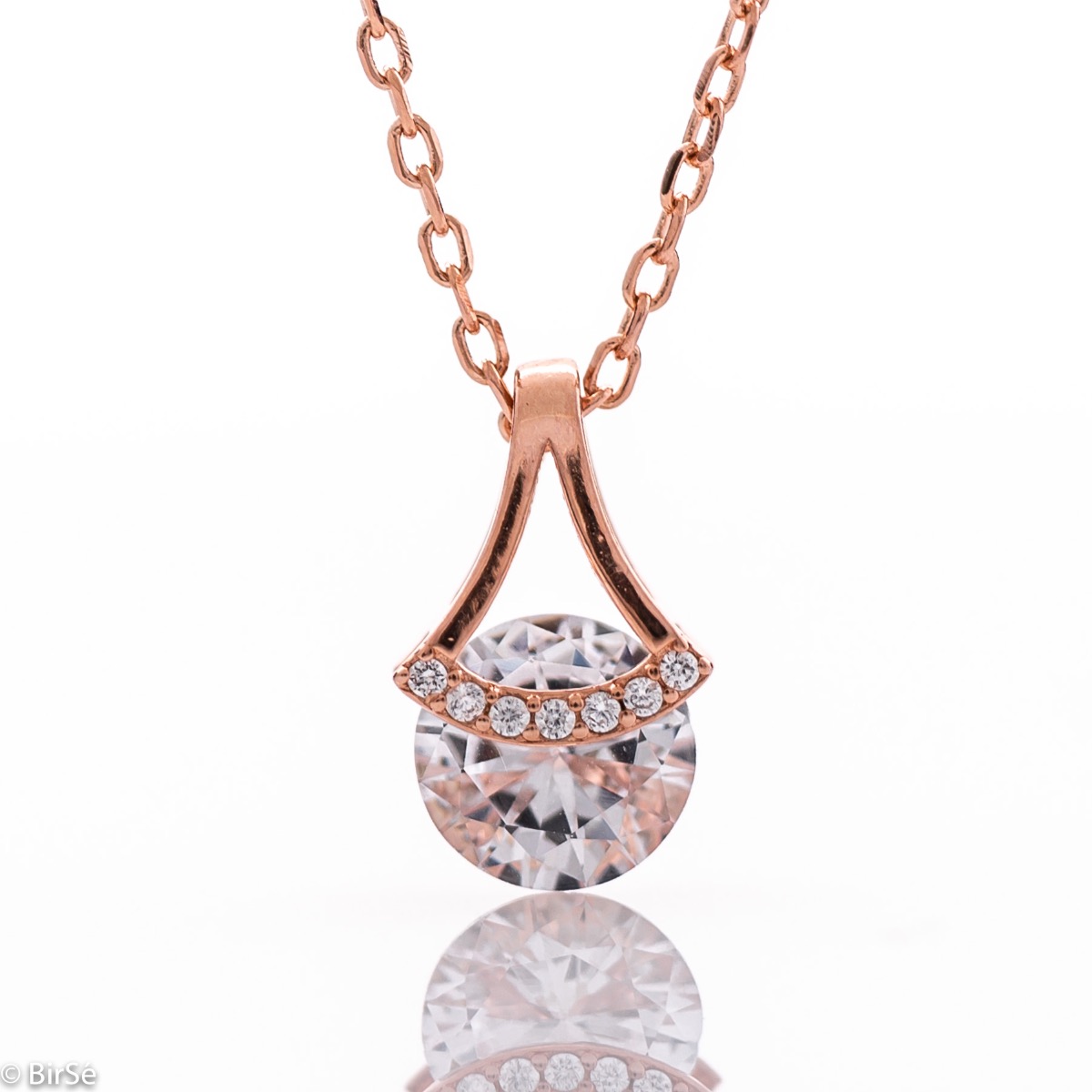 Elegant Rose Gold Silver Necklace with Zircons