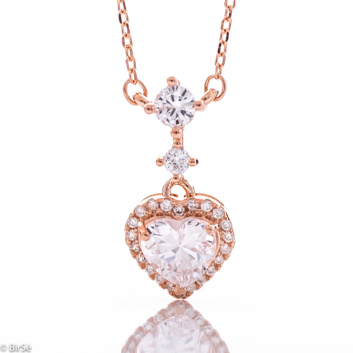 Shiny Heart Necklace with Rose Gold  Rhodium